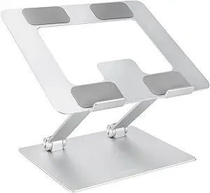Sturdy and Portable Ergonomic Laptop Stand for Desk, Height Adjustable Riser with Ventilated Cooling, Foldable, Fits all Laptops up to 15.6 Inch, Silver