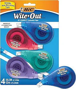 Wite-Out EZ Correct Correction Tape, White, No Dry Time, Tear Resistant Tape, 4-Count