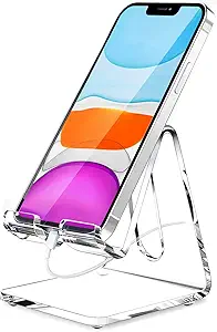 Acrylic Cell Phone Stand, Portable Clear Phone Stand for Desk, Compatible with Phone16 15 14 13 Pro Max Mini 12 11 Plus SE, Switch, Android Smartphone, Pad, Tablet, Desk Accessories