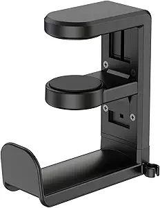 Rotating Headphone Stand - PC Gaming Headset Holder, Adjustable Clamp-on Under Desk Hanger With 360 Degree Swivel & Cable Clip Organizer - Black