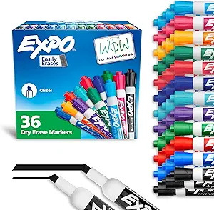 Dry Erase Markers, Low Odor Ink, Assorted Fashion Colors, Chisel Tip, 36 Count - Easily Erases, Ideal for Classroom, Home, Office, Back to School, Teacher Supplies