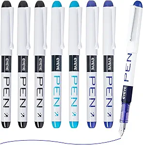 Disposable Fountain Pens, 8 Pack 3 Colors Fine Point Pens Stainless Steel Nib, Fountain Pens Smooth Writing for Journaling, Drafting, Sketching, Doodling & Office Supplies