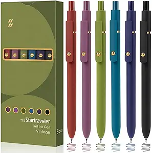 FIOVER Colored Pens, 6 Pack Colorful Gel Pens, Quick-Dry 0.7mm Medium Point for Journaling, Note Taking, Doodling, Aesthetic Office School Supplies, Gifts for Women Men(6PCS Vintage Colorful)