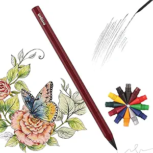 Forever Pencil,Metal Alloy Writing Instrument, With 12 Colored Refill Tips, No Sharpening Required, Pencils for Drawing, Sketching and Writing,Bonus Gift Storage Box (Red, No Gift Box)