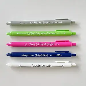 Jxueych 5pcs Funny Gel Pens Inspiring Swear Word Set, Comfortable Writing Black Ink Medium Point 0.5 mm Gift Pretty Pens for Office Gifts (M)