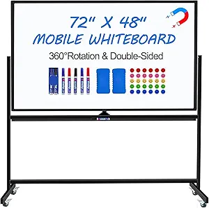 Max-officoo Large Dry Erase White Board with Rolling Stand 72"x48" Double-Sided Mobile Magnetic Whiteboard on Wheels, Including 3 Magnetic Erasers, 7 Markers, 30 Magnets