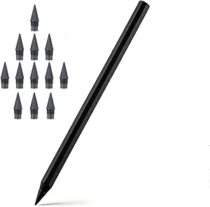 Metal Alloy Writing Instrument, That Never Needs Sharpening, Reusable with 12 Colors Replaceable Nibs, Ideal for Drawing, Writing, Painting, Sketching (Pen + 12 black pen tips)