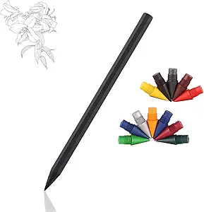 Metal Alloy Writing Instrument, That Never Needs Sharpening, Reusable with 12 Colors Replaceable Nibs, Ideal for Sketching & Drawing