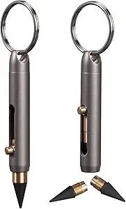 Mini Titanium Alloy Infinity Pencil, Inkless Writing Tool with Graphite Tip, 2.32 Inch Open Length, 2 Spare Nibs, Keychain Design
