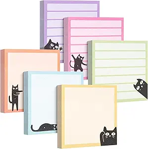 Black Cat Sticky Notes Set, 3" x 3", 6 Pads, 480 Sheets, Black Cat Sticky Notes, Memo Pads, Self-Stick Note Pad for Office, School, Home, Study & Organization