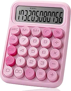 Mechanical Switch Calculator, 12 Digit Large LCD Display, Pink with Big Buttons, Mechanical Switch Calculator for Home, School, Office