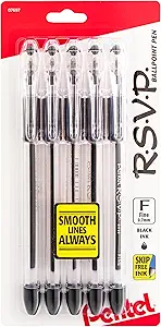 RSVP Ballpoint Pen, (0.7mm), Fine Line, Black Ink, Pack of 5 (BK90PF5A)