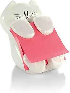 Dispenser, Sticky Note Holder, White Cat Design, Includes 45 Pop-Up Sheets of 3 in x 3 in Pink, Sticky Notes Holder for Desk, Classroom or Office Supplies