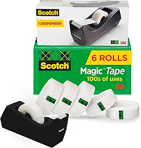Magic Tape with Scotch Desktop Dispenser, 6 Rolls of 3/4" x 1000" Each Plus 1 Desktop Tape Dispenser, Great for Repair, Wrapping and Office Applications