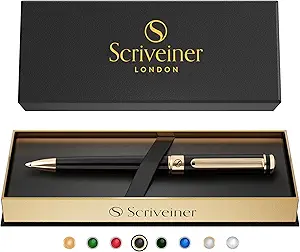 Black Lacquer Ballpoint Pen -Stunning Luxury Pen, Real Gold Plating, Schmidt Black Refill, Best Gift Set for Men & Women, Professional Executive Office, Nice Fancy Designer Pens