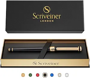 Black Lacquer Rollerball Pen - Stunning Luxury Pen, Real Gold Plating, Schmidt Ink Refill, Best Roller Ball Gift Set for Men & Women, Professional, Executive Office, Nice Pens
