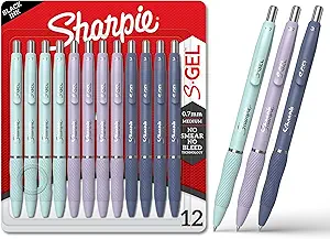 Sharpie S-Gel, Gel Pens, Medium Point (0.7mm), Assorted Fashion Barrels, Black Ink, 12 Count - Office, Teacher, School Supplies