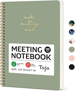 Meeting Notebook for Work Organization - Work notebook with action items, Meeting Minutes Planner Notebook, Perfect Office Supplies for Men & Women - Green