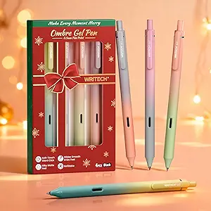 WRITECH Fine Point Gel Pens: 0.5mm 4ct Retractable Click Pen Black Ink Gradient Aesthetic Color Pen Barrel Smooth Writing Journaling No Bleed Christmas Gift for Nurse Student Office